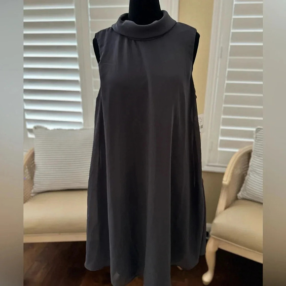 NWT | Perceptions NY | Dark Gray Midi Dress w/ Sheer Fabric Overlay - Size 16 - Picture 1 of 4